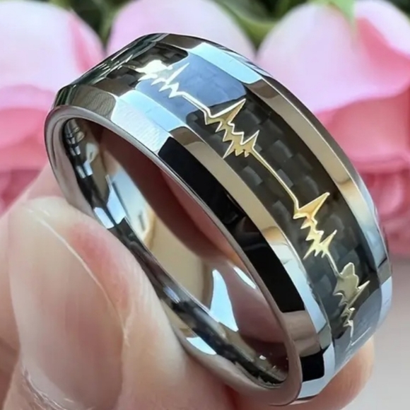 Stainless steel ekg heart heart beat ring size 6 to 13 available 8mm msg me size - Picture 3 of 3